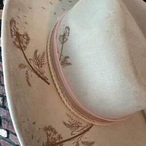 Pink and Tan burned Cowgirl Hat with Wide Brim